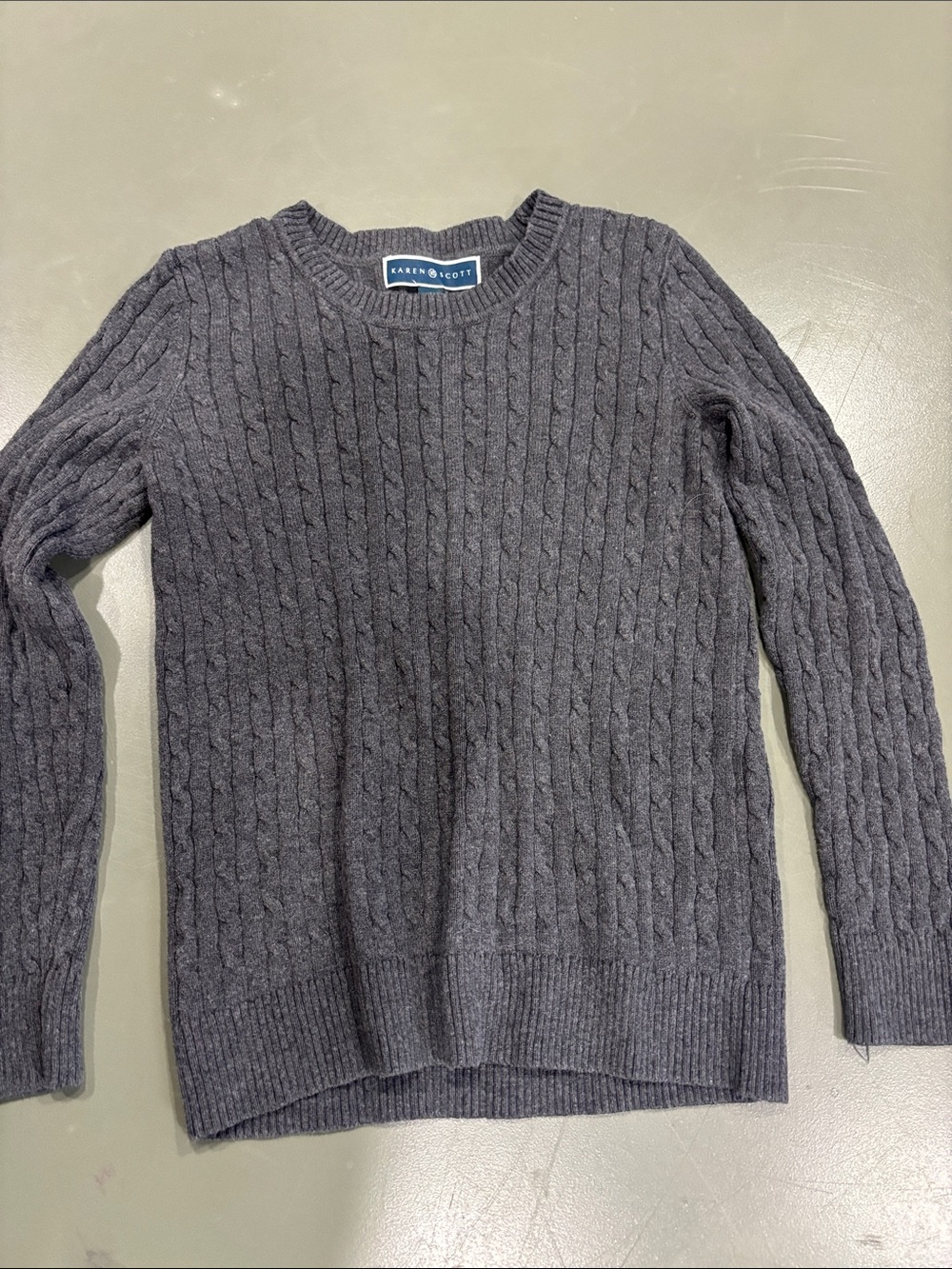 Karen Scott Men's Cable Knit Crewneck Sweater - Charcoal